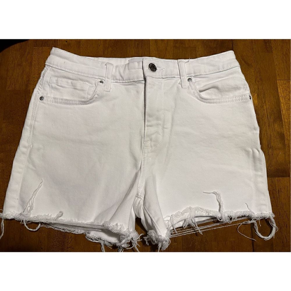 William Rast Womens Cut Off Distressed High Rise White Shorts Stretch Size 27